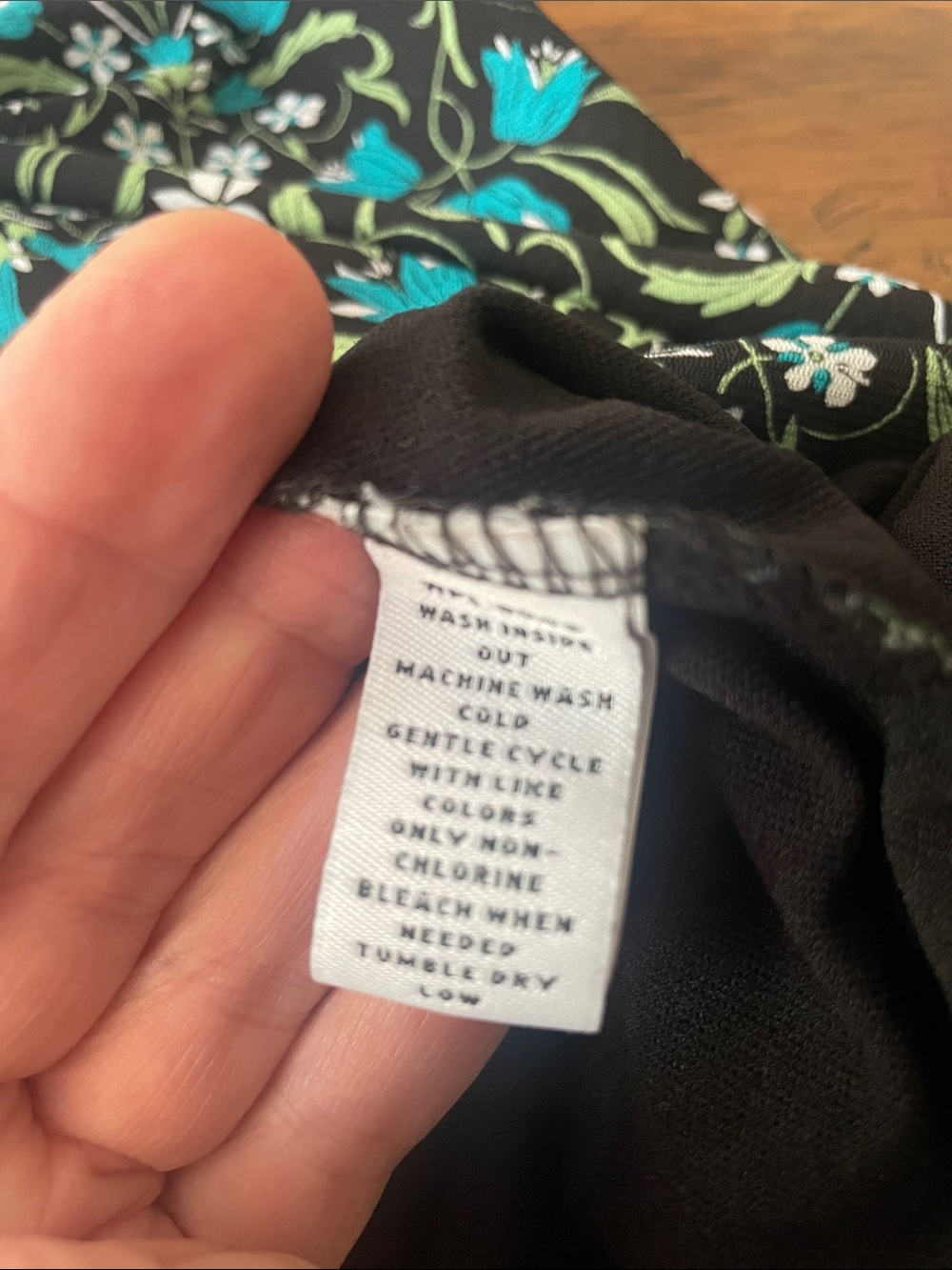 Style & Co. Black Floral Wrap Top with Teal and Green Print - Picture 8 of 9